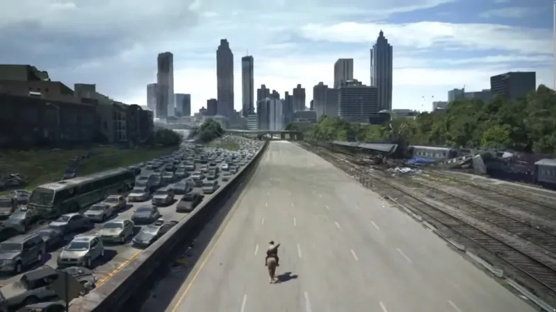Rick rides on horse into Atlanta
